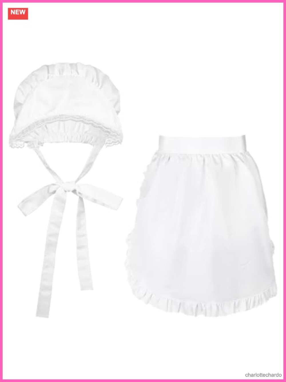 Colonial Costume Set White Mob Cap Half Apron Halloween Pilgrim Maid